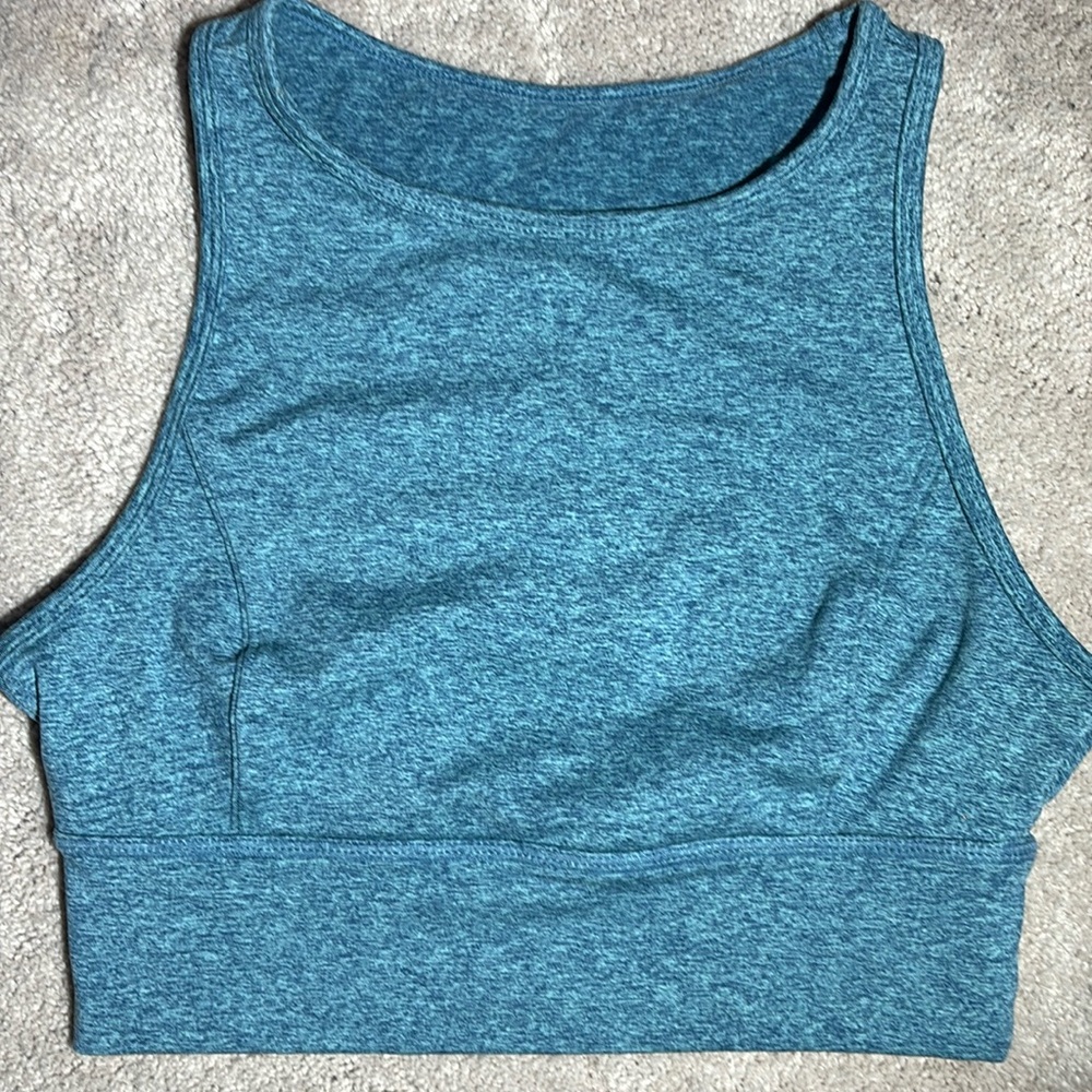Joylab women’s medium sports bra blue Heathered stretch compression workout top
